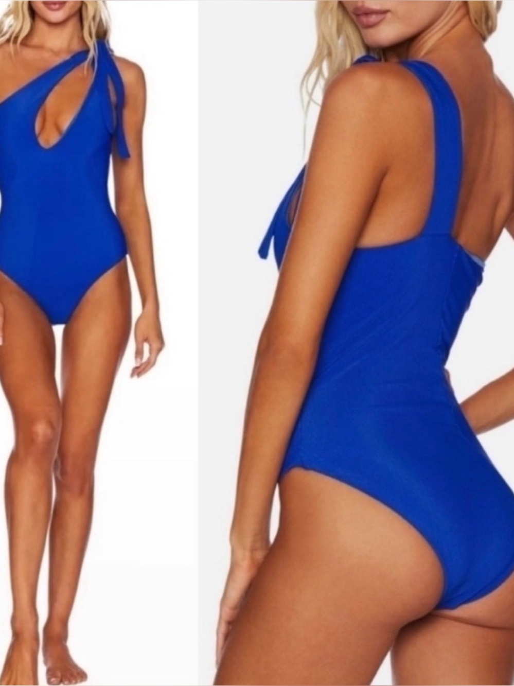 Beach Riot Nia Asymetrical One Shoulder Tie Deep Ocean Swimsuit Medium